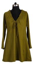 Plain long sleeve silk kaftan tunics, Color : green