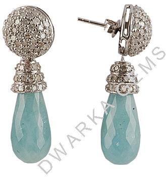 925 Sterling Silver Milky Aquamarine Diamond Earring