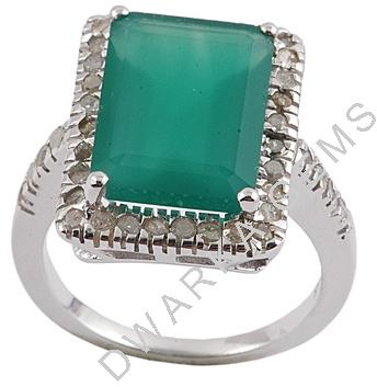 Green Onyx Stone Ring With Diamonds