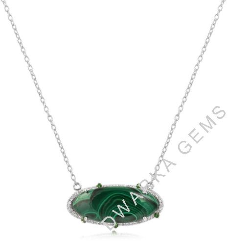 Malachite Green Stone Necklace in Silver