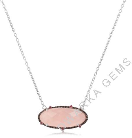 Rose Quartz Pendant Necklace in Silver