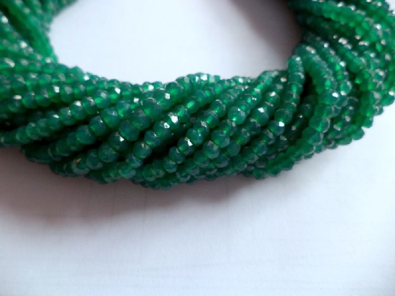Natural Green onyx faceted roundel bead