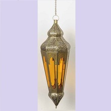 Brass Candle Hanging Lantern Clr Gls