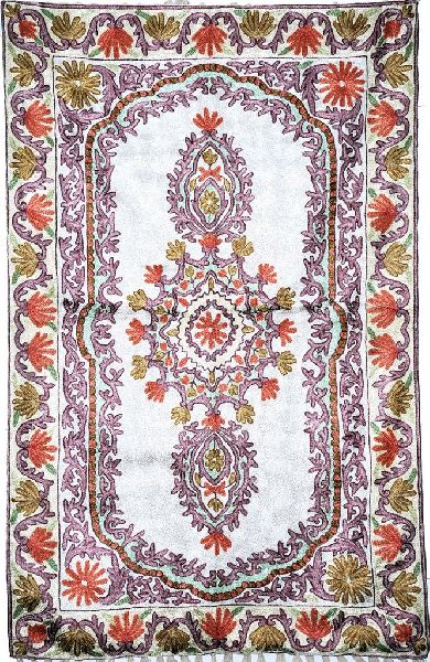 CHAINSTITCH TAPESTRY SILK RUG, MULTICOLOR EMBROIDERY 2.5X4 FEET