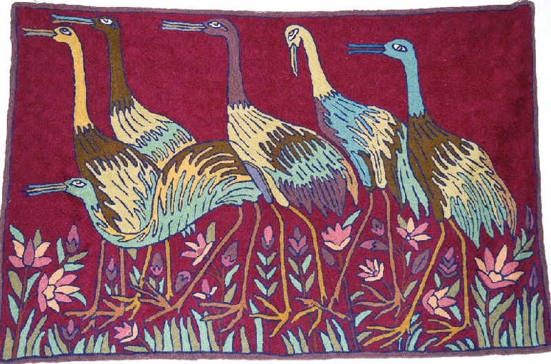 CHAINSTITCH TAPESTRY WOOLEN RUG BIRDS, MULTICOLOR EMBROIDERY 2X3 FE