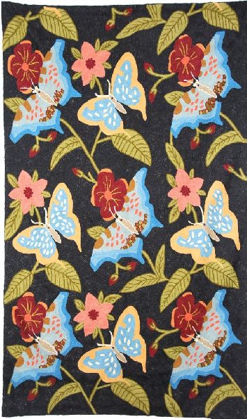CHAINSTITCH TAPESTRY WOOLEN RUG "BUTTERFLIES", MULTICOLOR EMBROIDERY 3X5 FEET