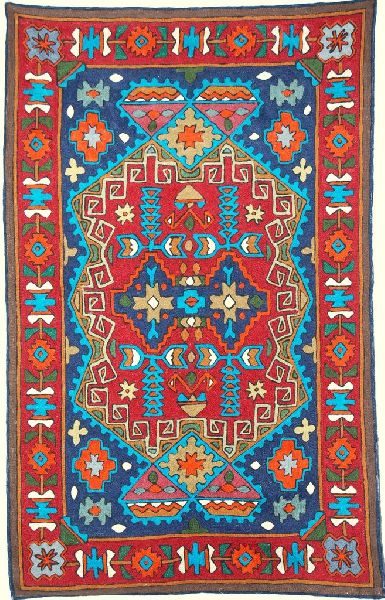 CHAINSTITCH TAPESTRY WOOLEN RUG KILIM, MULTICOLOR EMBROIDERY 2.5X4 FEE
