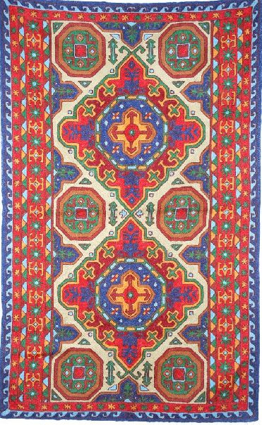 CHAINSTITCH TAPESTRY WOOLEN RUG KILIM, MULTICOLOR EMBROIDERY 3X5 FEET