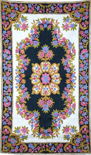CHAINSTITCH TAPESTRY WOOLEN RUG, MULTICOLOR EMBROIDERY 3X5 FEET
