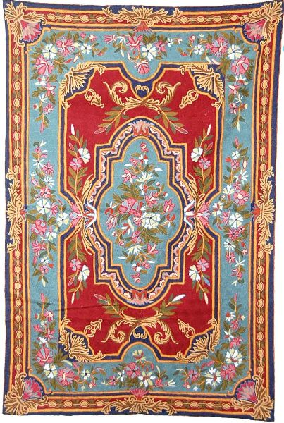 CHAINSTITCH TAPESTRY WOOLEN RUG, MULTICOLOR EMBROIDERY 6X4 FEET