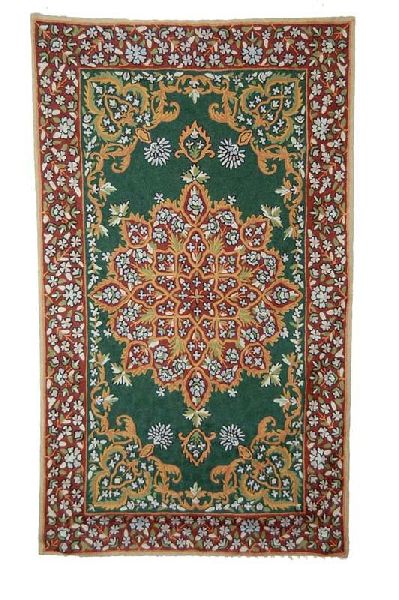 CHAINSTITCH TAPESTRY WOOLEN RUG, MULTICOLOR EMBROIDERY