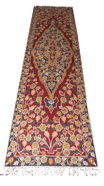 CHAINSTITCH TAPESTRY WOOLEN RUG RUNNER, MULTICOLOR EMBROIDERY 10X2.5 FEET