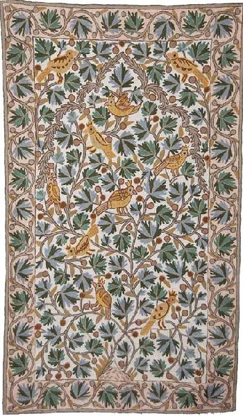 ChainStitch Tapestry Woolen Area Rug Birds, Multicolor Embroidery 2x3 -  Best of Kashmir