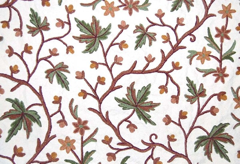 Cotton Crewel Embroidered Fabric Autumn Maple, Multicolor