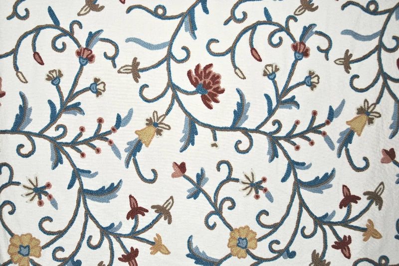 Cotton Crewel Embroidered Fabric Jacobean, Multicolor