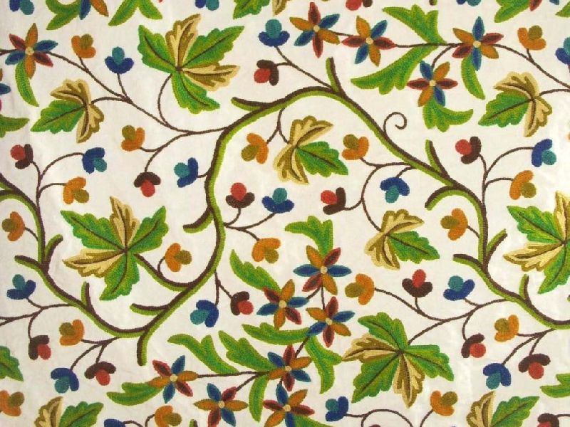 Cotton Crewel Embroidered Fabric Maple, Multicolor