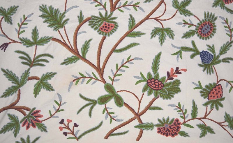 Cotton Crewel Embroidered Fabric, Multicolor, Width : 52