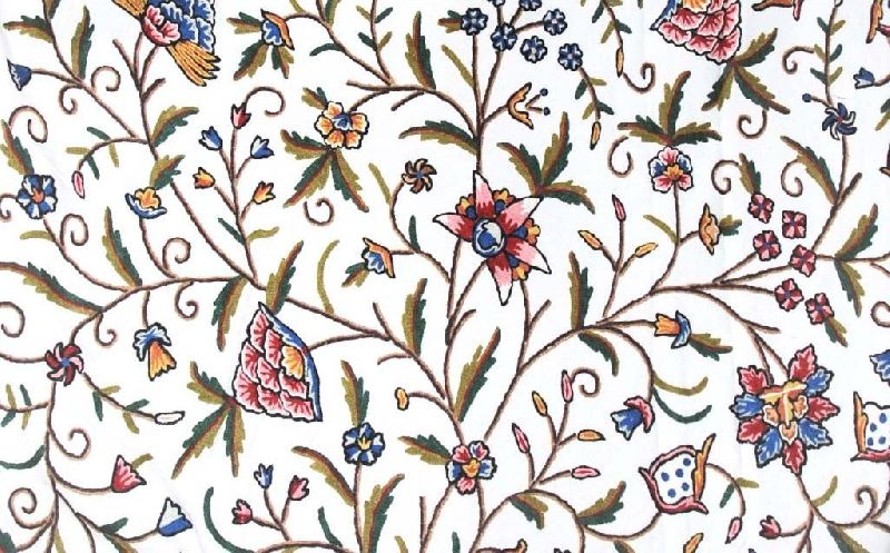 Cotton Crewel Embroidered Fabric "Tree of Life", Multicolor