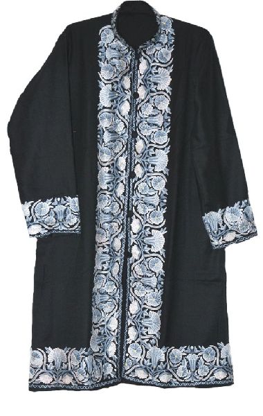 EMBROIDERED WOOLEN COAT BLACK, GREY AND WHITE EMBROIDERY