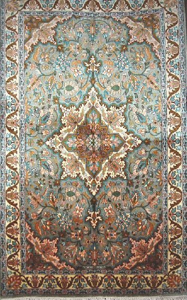 KASHMIR SILK CARPET HAND KNOTTED, TURQUOISE