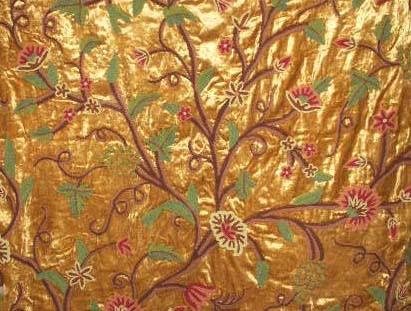 Velvet Crewel Embroidered Fabric Gold, Muticolor