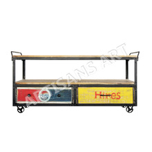 Solid Mango Wood + Metal Iron Drawer Tv Stand,, Feature : Vintage, Industrial, Strong, Multi Storage
