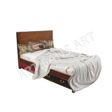 Solid Mango Wood bed with hand painted four Drawers