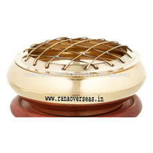 Brass Incense Charcoal Burner with Wood Stand