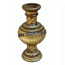 Brass Inlay Wooden Flower Vase, Style : Classic