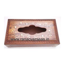 Wooden Carved Brass Inlay Tissue Box, for Home Decoration