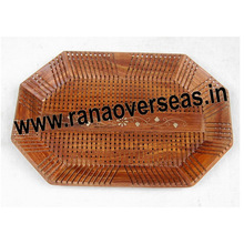 Wooden Carved Brass Inlay Tray