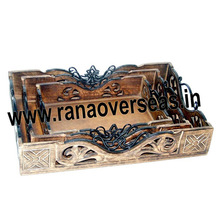 Wooden Carved Iron Combination Tray, for Home Decoration, Feature : Eco-Freindly