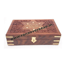 Wooden Carving Brass Inlay Square Shape Choclate Box