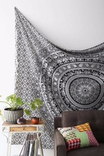 Rajasthan Black & White Elephant Mandala Tapestry Wall Hanging Hippie Indian Tapestry