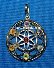Stone Chakra Domed Metal Pendant, Technique : Hand made