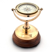 Antique Solid Brass Desk Compass -Gimbal Brass