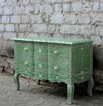 Indian Bone Inlay Chest of Drawer, for Living Room Cabinet, Color : Green white