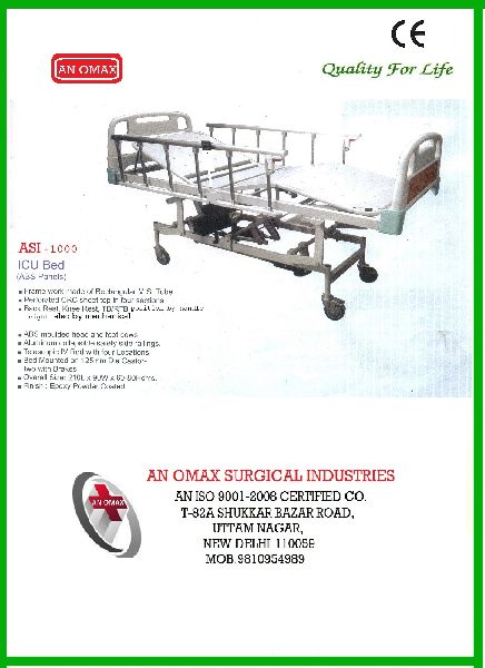Rectangular Steel ICU Bed Mechanical, Size : 210L x90W x60-80H cms.
