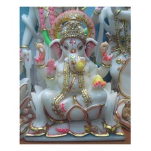 Gold Painted Seated Marble God Ganesha Statue