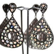 925 Sterling Silver Natural Diamond, Opal, Tanzanite Gemstone Earring
