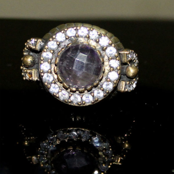 German Silver Amethyst And Zircon Gemstone Ring
