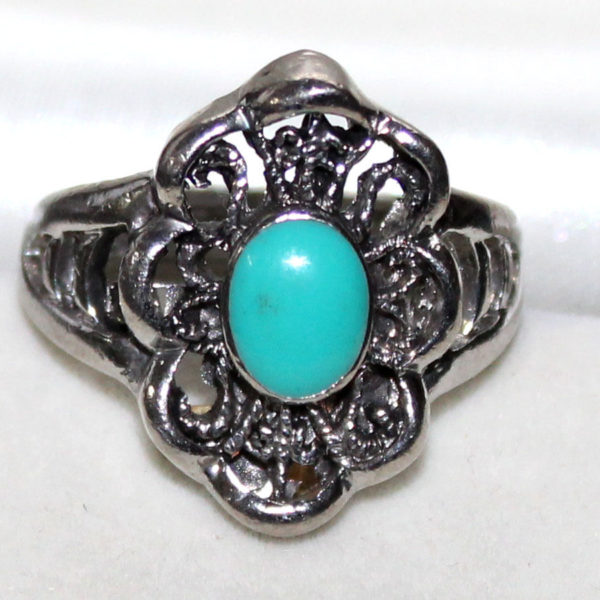 German Silver Fancy Turquoise Gemstone Oval Designer Ring