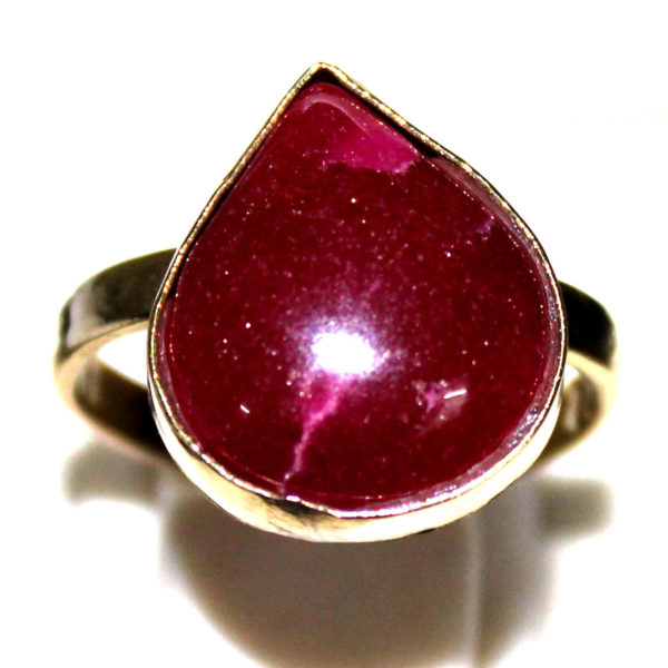 German Silver Gold Plated Ruby Pear Shape Plain Ring