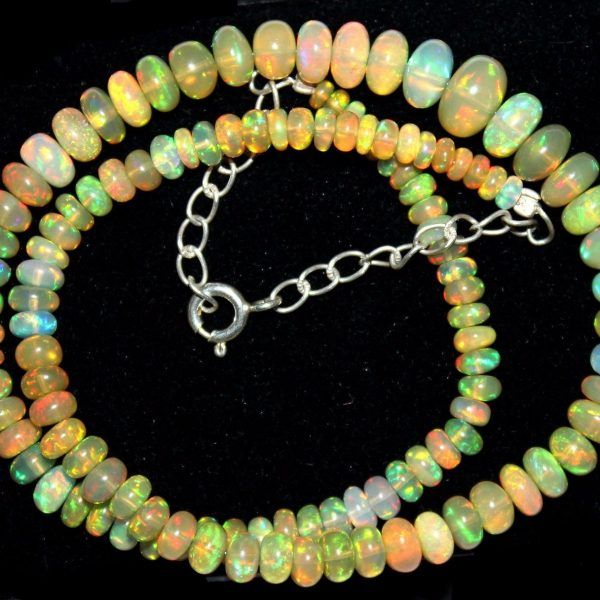 Natural Fiery Ethiopian Natural Gemstone Rondelle Opal Necklace