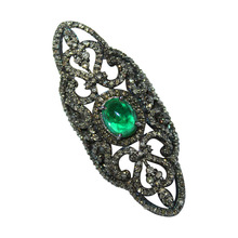 silver GIA diamond emerald ring