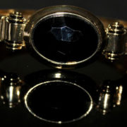Sterling Silver Gold Overlay Black Onyx Gemstone Adjustable Bracelet