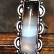 Sterling Silver Overlay Fine Onyx Gemstone Rectangle Fancy Ring