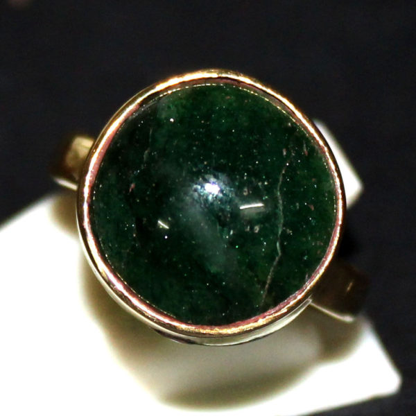 Sterling Silver Overlay Gold Plated Jade Gemstone Round Ring