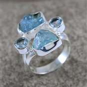 AQUAMARINE ROUGH GEMSTONE 925 STERLING SILVER RING