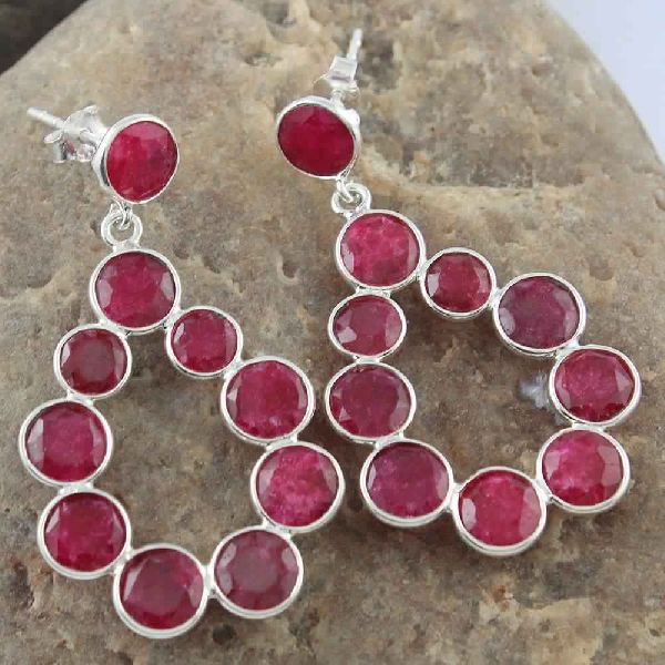 DESIGNER RUBY GEMSTONE SILVER EARRING